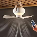 Portable Ceiling Fan with LED Light and Remote Control, Rechargeable Hanging Fan with Strap and Desktop Tripod Stand, Type-C Charging Compact Fan Light for Indoor and Outdoor Use