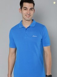HERE&NOW Men Blue Solid Polo Collar Pure Cotton T-shirt