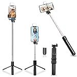 Kratos Selfie Stick, 3 in 1 Multifunctional Design, Rechargable LED Light with Two Brighness Levels for Make up, Selfie & Photo Shoot, Selfie Stick with Bluetooth Remote (70cm with Light)