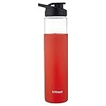 Solimo Borosilicate Glass Bottle with Black Sipper Cap | Anti-Slip Silicon Sleeve | 750 ml