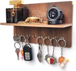 7CR Full shelf key holder (WB) Wood Key Holder (8 Hooks, Brown)
