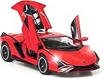 1:32 Lamborghini Sian Die-cast Metal Toy Model Car Pull Back car Super car with Openable Doors with Sound and Light for Gifts Toys for Kids (1:32 Lamborghini Sian – Red)