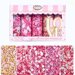 Pretty in Pink, Gold & White Pearl Sprinkles Mix  Edible Heart Sprinkl
