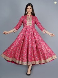 Sa Rasa Floral Printed Woven Design Mandarin Collar Anarkali Kurta