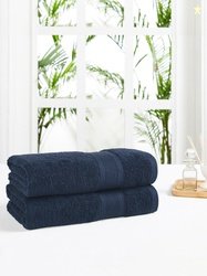 MYTRIDENT Set of 2 Navy Blue 500 GSM Striped Cotton Bath Towels