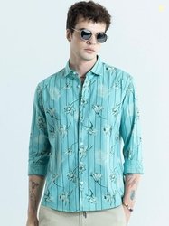 Snitch Classic Slim Fit Long Sleeves Spread Collar Cotton Opaque Print