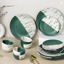 The Earth Store DT Teal Italian Ceramic Dinner Set of 18, 6 Full Dinne