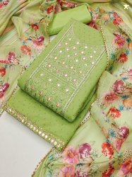 TAVAS Floral Embroidered Mirror Work Unstitched Dress Material