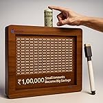 GRAPHENE Wooden Piggy Bank Gullak for Kids Girls Boys Smart Money Saver Box Mini Coin Box Donation Cash Collection Box Piggybank with Numbers Chart for Adults Target 100000 Rupees Savings Box