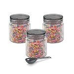 Milton Olive Plastic Container with Lids, 245 ml, Clear Kitchen Storage Box Set of 3, Food Storage Jars for Kitchen, Tea Sugar Container, Airtight, Durable, Multi-purpose, Ideal for Kitchen Essentials