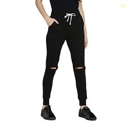 Campus Sutra Women's Cut Out Knee Trackpant(AZ18BOT_TPFCUT_W_PLN_BL_AZ