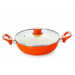 NIRLON Ceramic Non Stick Induction Aluminium Kadhai with Glass Lid, 2.