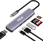 INICIO 6 in 1 USB C Multi Port Hub with 4K/30Hz HDMI, 100W PD Type C, USB 3.0 Port, SD/Micro SD TF Card Reader for MacBook Pro Air iPad Pro iPhone 15 Galaxy S24 XPS 13/15 HP Spectre Envy etc