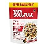 Tata Soulfull 0% Added Sugar Millet Muesli, 700 g, High Protein, Rich in Fibre, 97% Wholegrains, Fruit, Nut & Seeds, Contains Ragi Flakes, Contains Almonds, Flax Seeds, Chia Seeds, Pumpkin Seeds