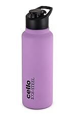 Cello Solido Exe Single Walled Stainless Steel Flask, 800ml, Purple | Leak Proof & BPA Free | Wide Mouth for Easy Sips | Flip Top Lid | Refrigerator Safe | Best for School, Yoga, College & Office