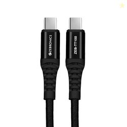 ZEBRONICS TT100 Type C - Type C Cable, 100 Watts PD, Rapid Charging, C