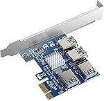 Etzin PCIe 1 to 4 Riser Card, Pcie Splitter, 4 Risers into 1 PCI Card, PCIe Multiplier Risers 1X to External 4 PCI-e USB3.0 Adapter for ETH Miner GPU Crypto Bitcoin Ethereum Mining-(EPL-739PC)