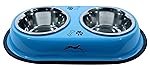 Pets Empire Dog Food Bowls, Feeder Double Diner Stainless Steel Pet Bowl, Utensils Bowl for Pets Feeding, Anti Slip Mat 2 X 200 ML (Blue)
