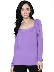 Sassafras Women Rib Square Neck Full Sleeves Sweater
