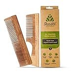 Rusabl Kacchi Neem Wooden Comb (Fine & Wide Tooth), Dual Tooth Design, 100% Pure Neem Wood, No Handle, For Men & Women, Ideal for Detangling, Frizz Control & Shine, Suited for All Hair Types
