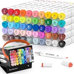 SHUTTLE ART 50 Colors Dual Tip Art Markers,Permanent Marker Pens Highl