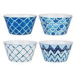 Solimo Ceramic Bowl, Set of 4 | Microwave & Dishwasher Safe| Bowls for Snacks, Fruits, Salad, Desserts | BPA & Lead-Free Bowls | 400ml, White & Blue (Ocean)
