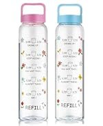 Clazkit Plastic Motivational 1000ml Water Bottle Blue & Pink – Time Markers & Inspirational Slogans Mentioned Encourages More Water Intake, Easy-to-Carry Handle- Set of 2