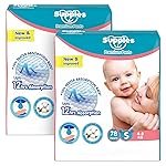 Supples Premium Baby Diaper Pants | 156 Baby Diapers | Small | 4-8 Kg | 78 x 2 Packs | 12 Hrs Absorption | Cushiony Cotton Soft Fabric | Phthalates-Free | Triple Leak Guard