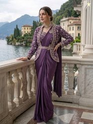 Starly Ready to Wear Embroidered Pre Draped Saree Satin Saree