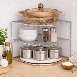 CHHAAP Stainless Steel 2 Level Kitchen Storage Rack for Corners, Multi