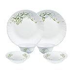 Larah by Borosil Fluted Series Erba Opalware Dinner Set | 6 Piece for Family of 2 | Microwave & Dishwasher Safe | Bone-Ash Free | Crockery Set for Dining & Gifting | Plates & Bowls | White