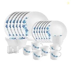 Cello Dazzle Series Blue Swirl Opalware Dinner Set | 28Pcs | White | M