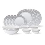 Larah by Borosil – Tiara Series, Black Grey Cone, 13 Pcs, Opalware Dinner Set, White