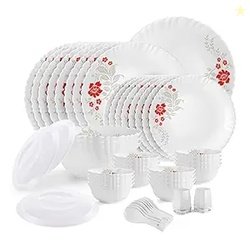 CELLO Scarlet Bliss Dazzle Series Opalware Dinner Set of 49 Pieces for