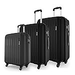 Safari Genius Alley Set of 3 (Cabin + Medium + Large) Trolley Bags, Hard Case Polypropylene, 4 Wheels, 360 Degree Wheeling Luggage, Suitcase for Travel, Black