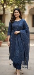 Geohub Women Khadi Cotton Kurti Palazzo Dupatta Set