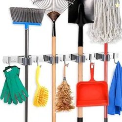 Ternero Mop and Broom Organizer 4 Racks 5 Hooks, Heavy Duty Broom Wall
