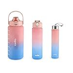 CELLO All Day Set of 3 Pieces Water Bottles Daily Use, Pink (310ml, 790ml, 2085ml) | BPA Free Leakproof Lightweight Easy to Carry Different Sizes Water Bottle For School, Workout, Gym & Office