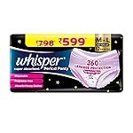 Whisper Super Absorbent Period Panty, 12 M-L Pants, 360 Degree Leakage Protection* for Heavy Flow, Panty like Fit, Full back Coverage, Absorbs Heavy Gushes, Silky Soft, Comfortable Feel