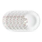 Larah by BOROSIL Red Bud 6 Pcs Opalware Plate Set (Dia – 10 inch), White