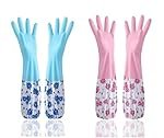 GDNK Reusable Rubber Latex PVC Flock lined Long Sleeves elbow length Hand Gloves for Kitchen Dish-Washing, Cleaning Gloves (Pack of 2) (Blue + Pink)
