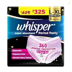 Whisper Super Absorbent Period Panty, 6 L-XL Pants, 360 Degree Leakage