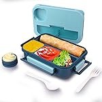 ATTRO Plastic Proton 4 Compartment Lunch Box with Small Container & Spook, Fork Included Snap Lock Design Leak-Proof BPA Free Food Grade-1550ml Dark Blue