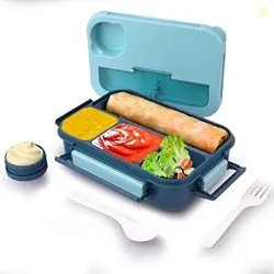 ATTRO Plastic Proton 4 Compartment Lunch Box with Small Container & Sp