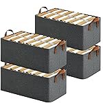 DAREV 4 Pcs Wardrobe Organizer for Clothes with Metal Frame Rectangle Storage Baskets for Clothing Fabric Storage Box with Handles Shelf Basket for Storage Clothes Pants Jeans (Pack of 4, Grey)