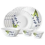 Larah by Borosil Fluted Series Lavender Opalware Dinner Set | 13 Piece for Family of 4 | Microwave & Dishwasher Safe | Bone-Ash Free | Crockery Set for Dining & Gifting | Plates & Bowls | White