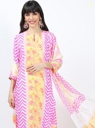 Vishudh Pink & Yellow Ethnic Motifs Printed Straight Kurta & Palazzos