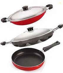 Nirlon 3 Piece Gas Compatible Non-Stick Aluminium Cookware Utensils Co