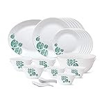 Borosil Larah – Tiara Series, Floral Woodstock, 33 Pcs, Opalware Dinner Set, White