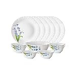 Larah by Borosil Lavender Opalware Dinner Set, 13 Pieces, White